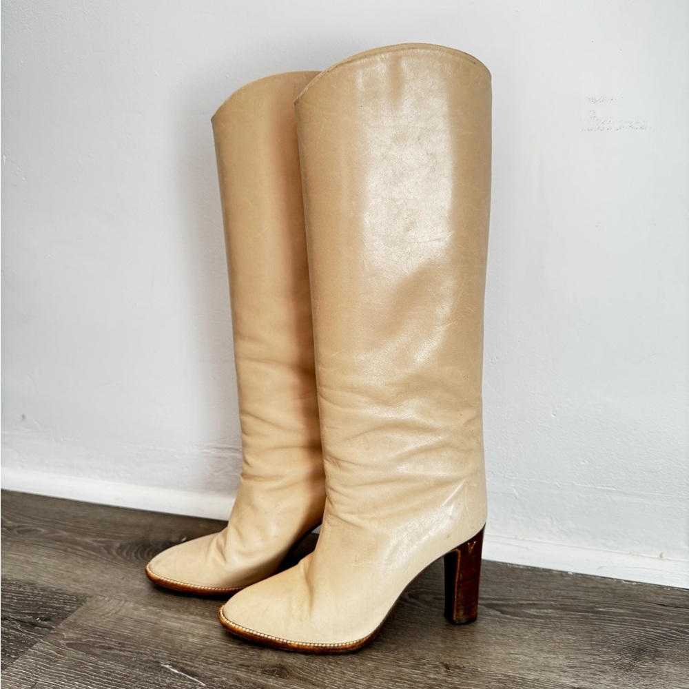 Vintage Gorgeous Cream Knee-High Boots 37 1/2